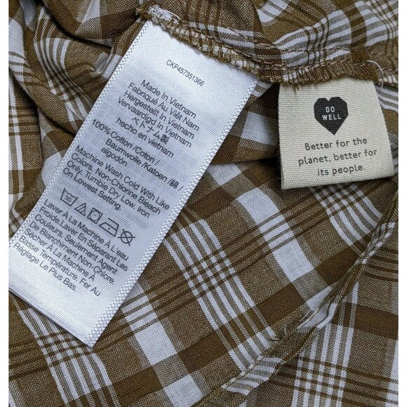 Madewell Top Women 4 Plaid 100% Cotton Button Front V-Neck Beige & White - Picture 8 of 8